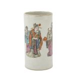 BRUSH HOLDER IN POLYCHROME ENAMELLED PORCELAIN, CHINA 20TH CENTURY cylindrical body decorated with