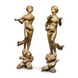 SPLENDID PAIR OF STATUES IN GILTWOOD, CENTRAL ITALY 17TH CENTURY representing handmaids with