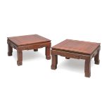 A PAIR OF COFFEE TABLES IN TEAK, CHINA 20TH CENTURY with square top and meander sculpted band.
