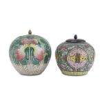 TWO POTICHES IN POLYCHROME ENAMELLED PORCELAIN, CHINA EARLY 20TH CENTURY globular bodies decorated