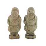 PAIR OF SCULPTURES IN GLAZED CERAMICS, CHINA 20TH CENTURY representing two orderlies in antique