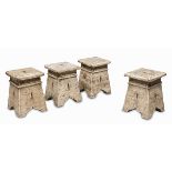 FOUR RARE STOOLS IN TRAVERTINE ROMAN MANUFACTURE LATE 19TH CENTURY