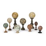 NINE SPHERES IN VARIOUS MARBLES 20TH CENTURY