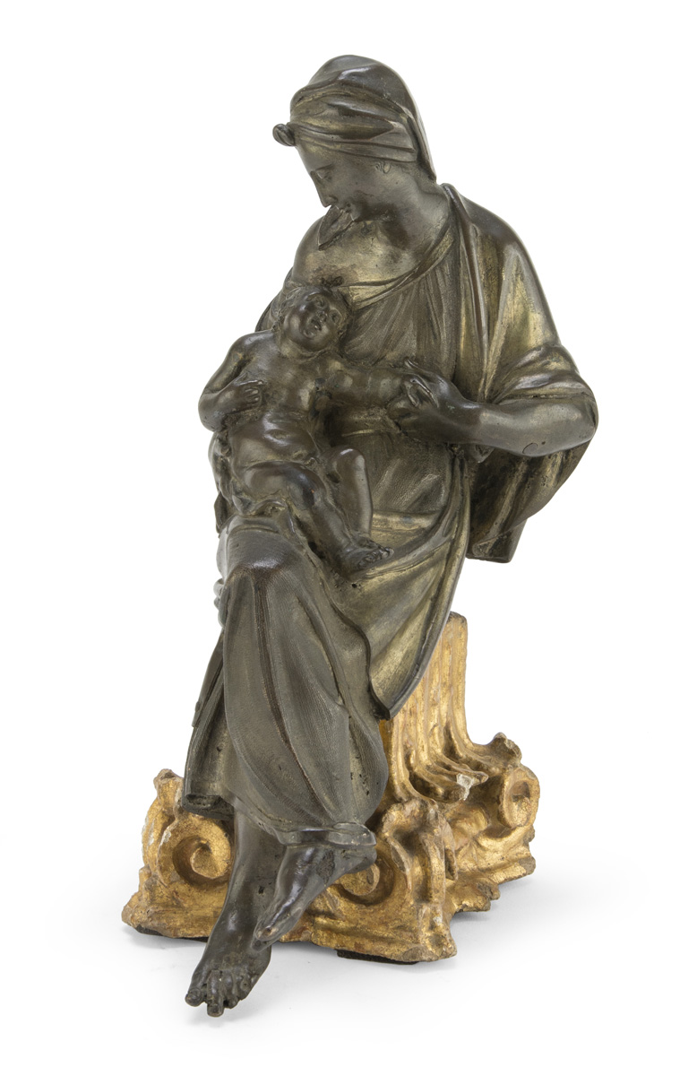 BRONZE SCULPTURE OF MADONNA AND CHILD 18TH CENTURY