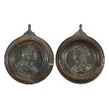 A PAIR OF BAS-RELIEFS IN BURNISHED BRONZE PROBABLY FRANCE 18TH CENTURY