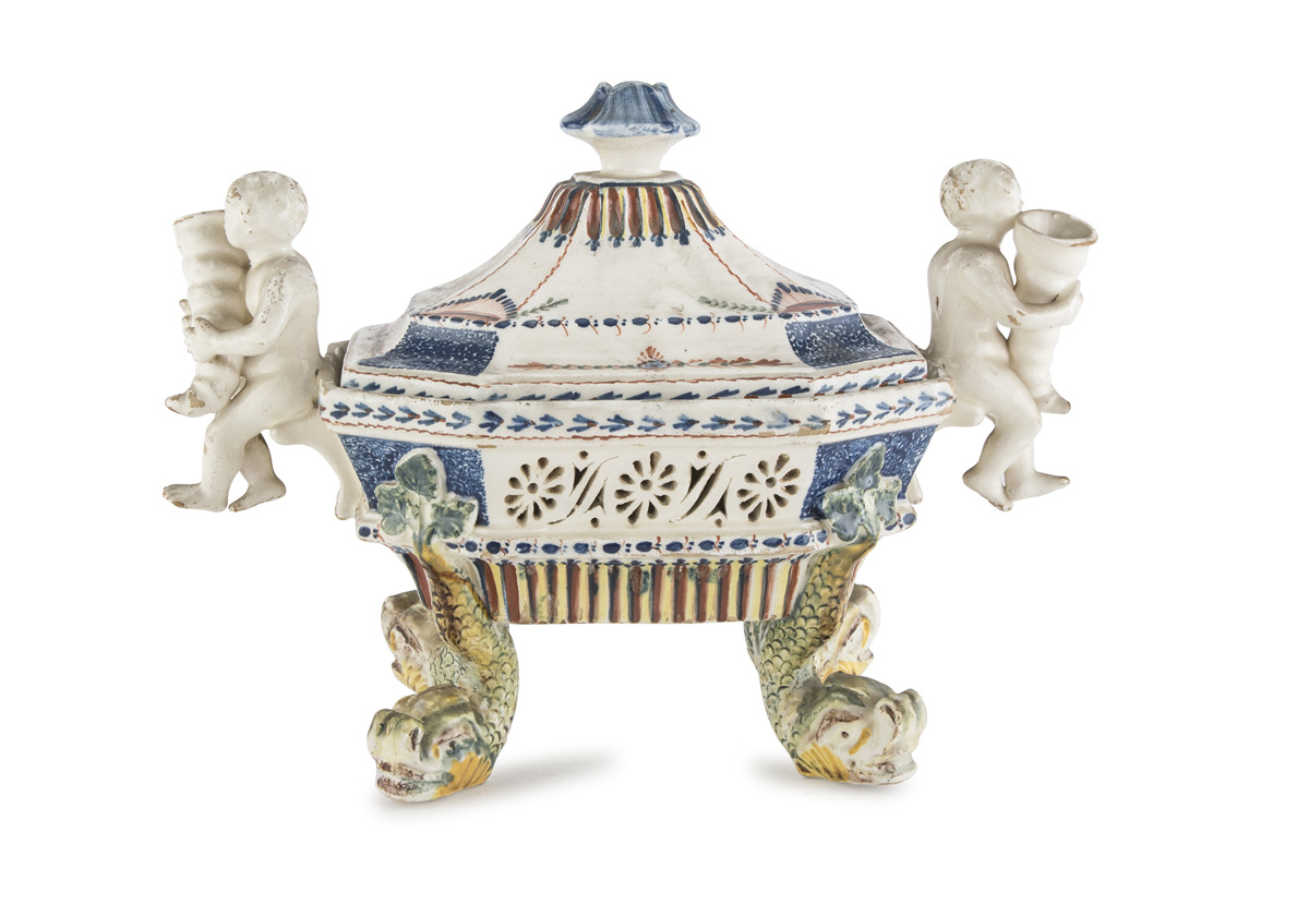 RARE INKWELL IN EARTHENWARE PROBABLY NAPLES EARLY 19TH CENTURY