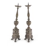 RARE PAIR OF SMALL CANDLESTICKS IN BRONZE PROBABLY TUSCAN 17TH CENTURY