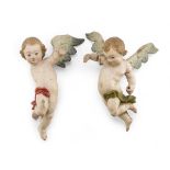 PAIR OF LITTLE ANGELS IN LACQUERED WOOD EARLY 19TH CENTURY