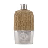 LIQUEUR FLASK IN SILVER AND RATTAN ENGLAND 19TH CENTURY