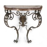 BEAUTIFUL CONSOLE IN WROUGHT IRON AND MARBLE ANTIQUE ELEMENTS