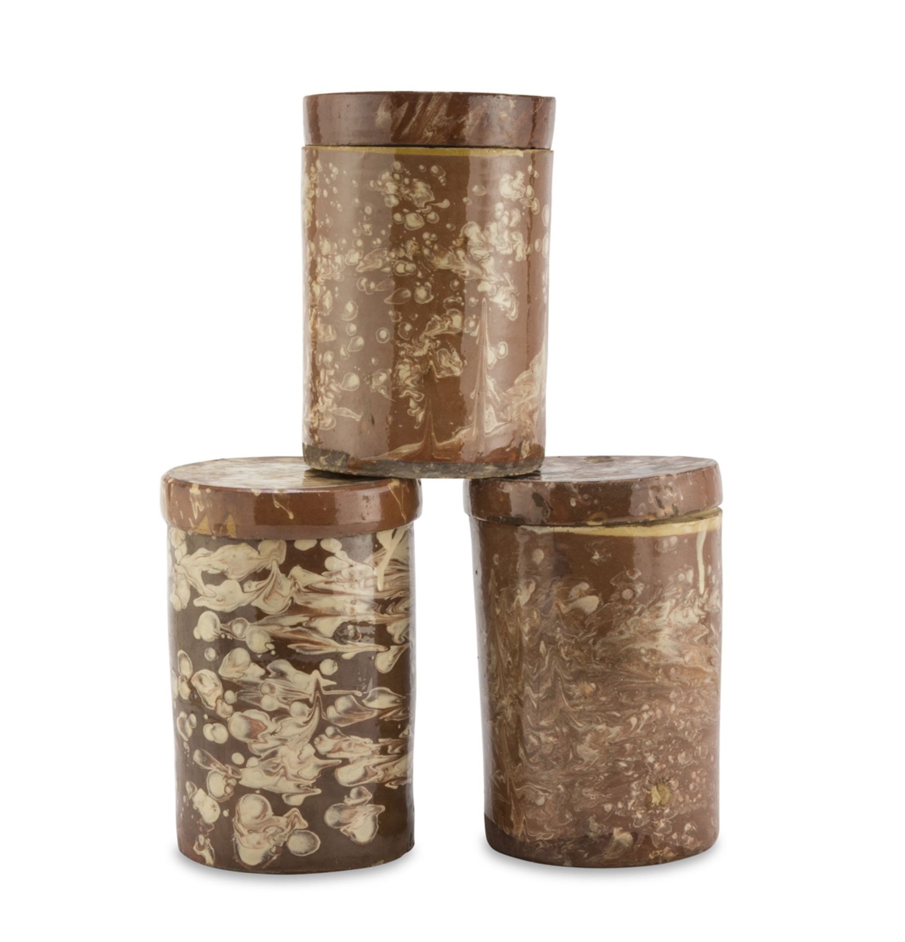 THREE EARTHENWARE FOOD JARS GROTTAGLIE 19TH CENTURY