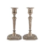 A PAIR OF CANDLESTICKS IN SILVER PUNCH PADUA POST 1968