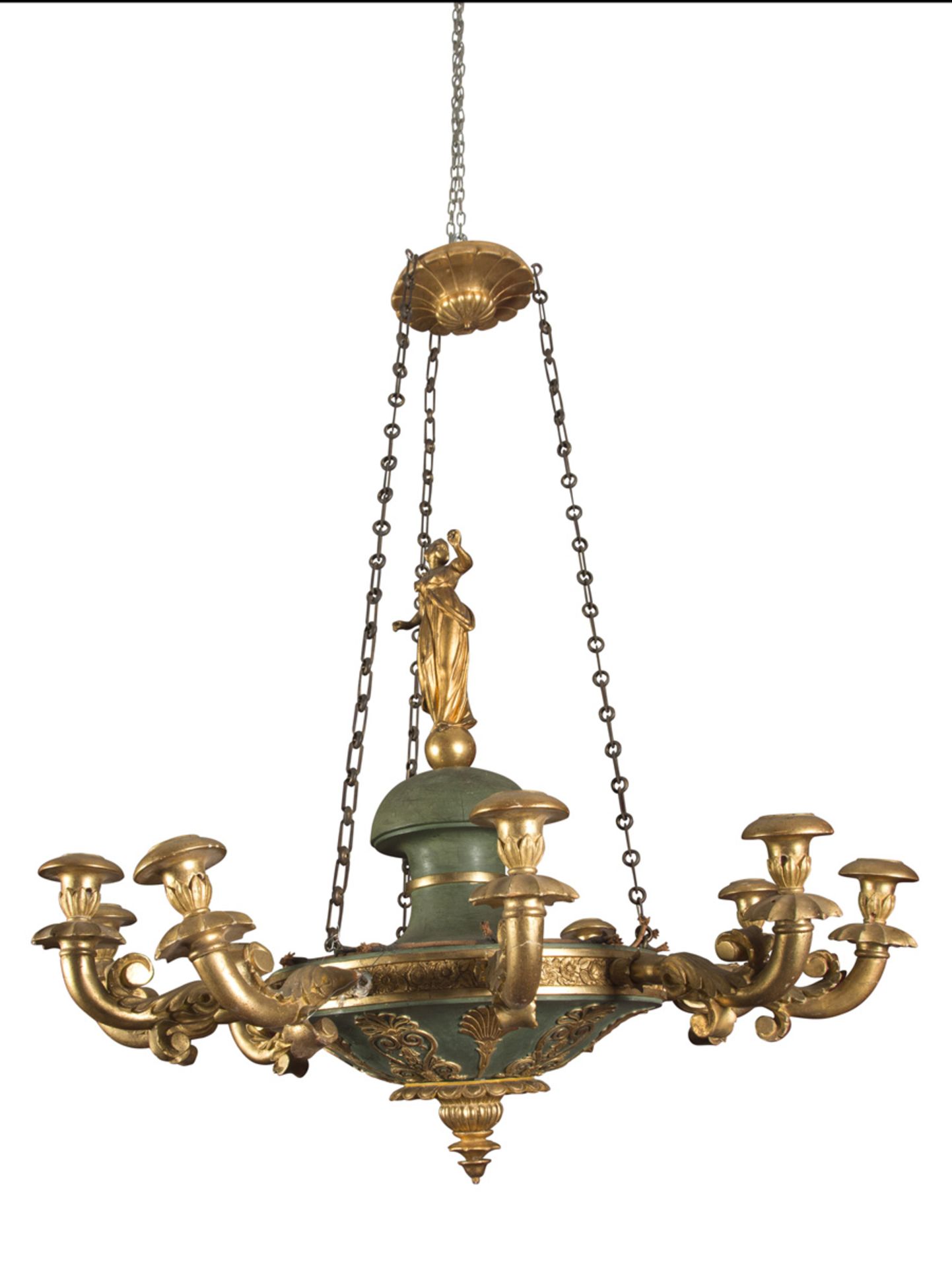 BEAUTIFUL CHANDELIER IN LACQUERED AND GILDED WOOD PROBABLY NAPLES EARLY 19TH CENTURY