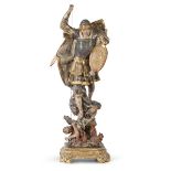 SCULPTURE OF SAINT MICHAEL IN LACQUERED WOOD 18TH CENTURY