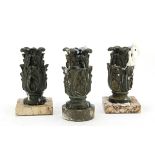 THREE BRONZE CANDLE HOLDERS 17TH CENTURY