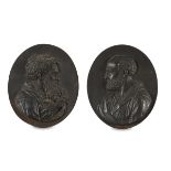 PAIR OF SMALL HIGH-RELIEF SCULPTURES IN IRON 19TH CENTURY
