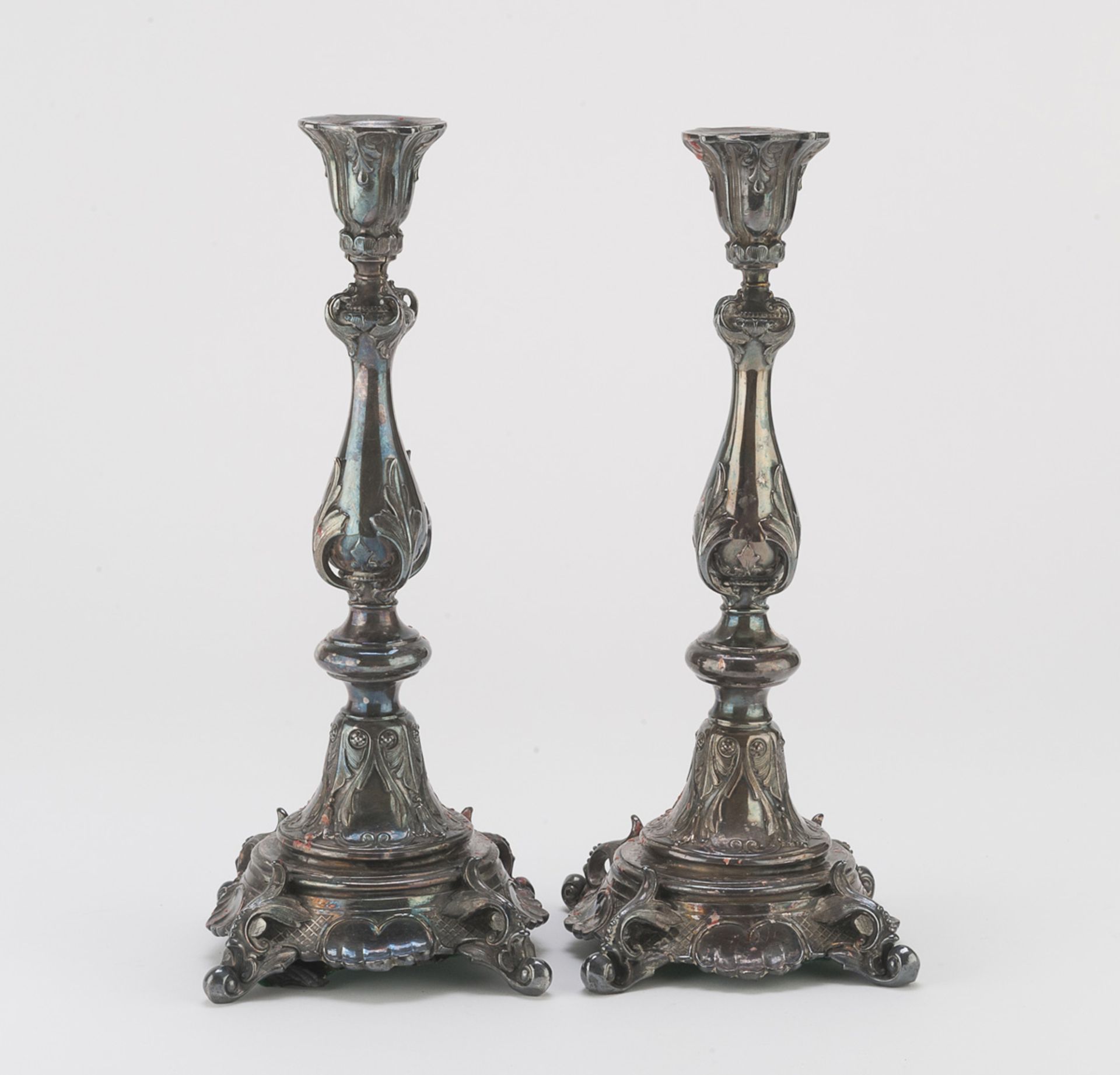 A PAIR OF SILVER-PLATED CANDLESTICKS PUNCH WARSAW 1883/1897