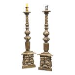 A PAIR OF FLOOR CANDLESTICKS LATE NORTHERN ITALY 17TH CENTURY