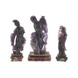 REMAIN OF THREE SCULPTURES IN FLUORITE CHINA 20TH CENTURY