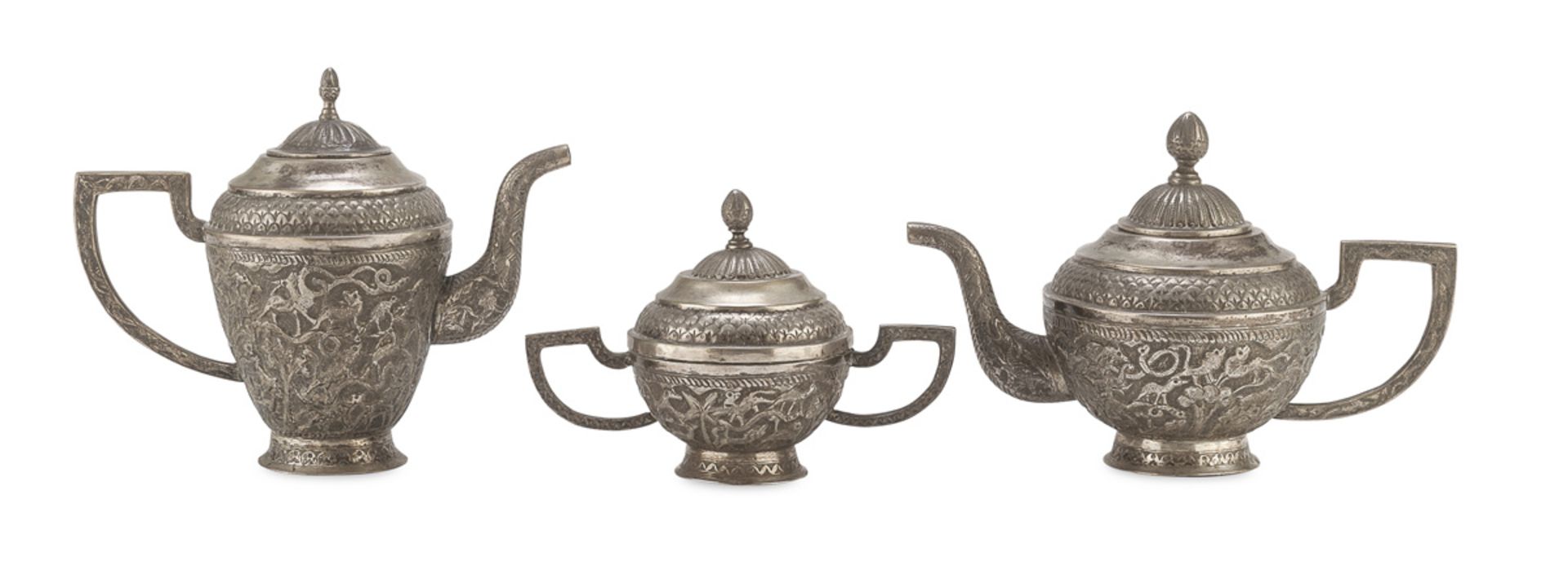 TEA SERVICE IN SILVER PROBABLY PERSIA EARLY 20TH CENTURY