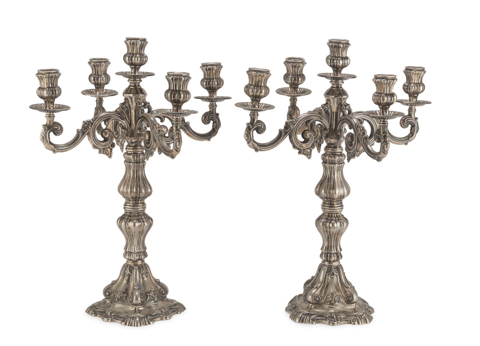 A PAIR OF CANDELABRA IN SILVER PUNCH VERCELLI 1934/1944