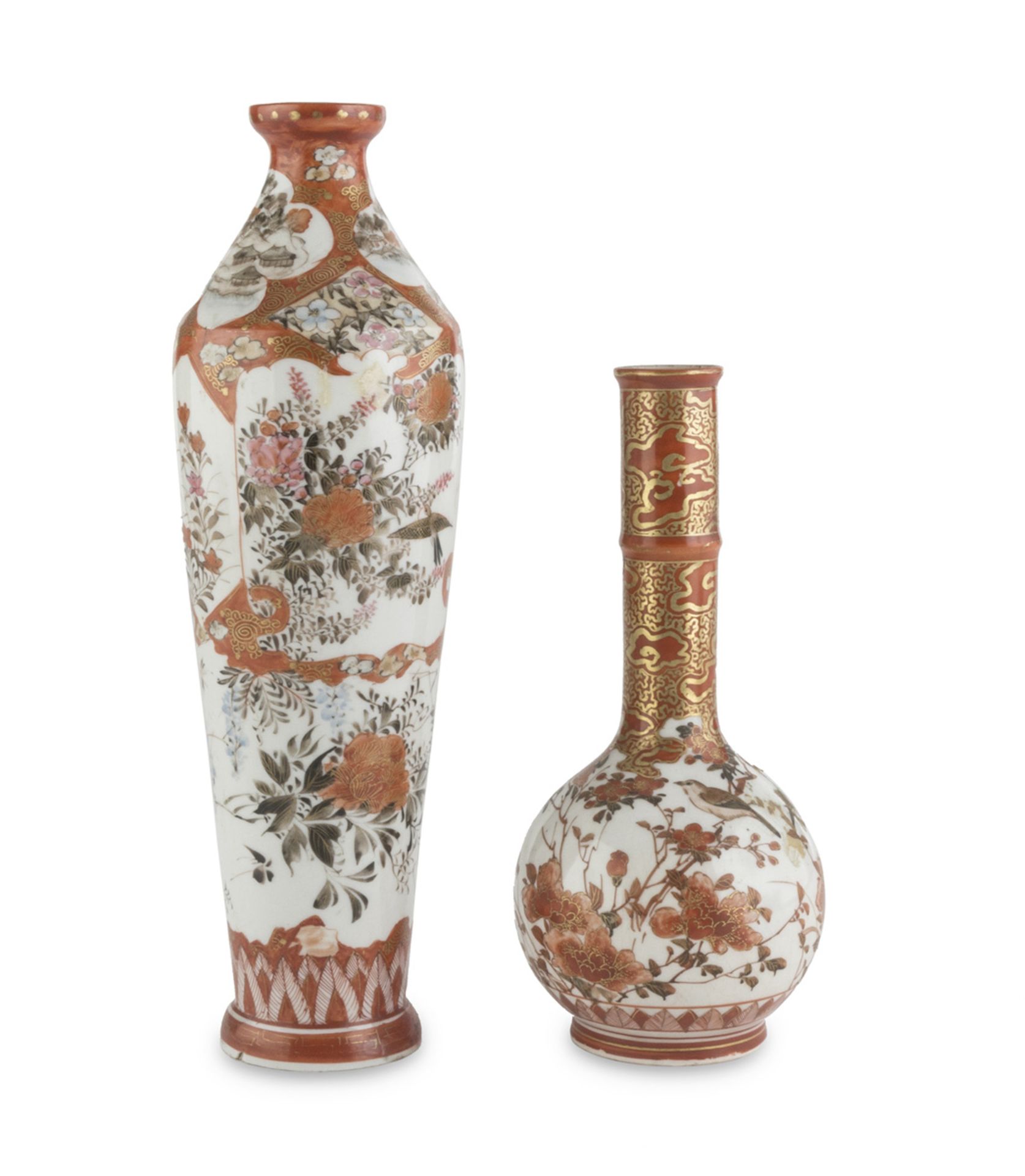 TWO POLYCHROME AND GOLD ENAMELLED PORCELAIN VASES JAPAN LATE 19TH-EARLY 20TH CENTURY