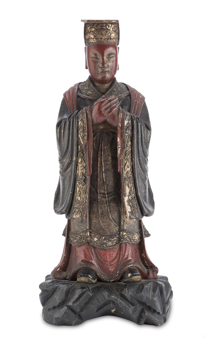 RED LACQUERED WOOD SCULPTURE CHINA FIRST HALF 20TH CENTURY