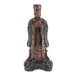 RED LACQUERED WOOD SCULPTURE CHINA FIRST HALF 20TH CENTURY