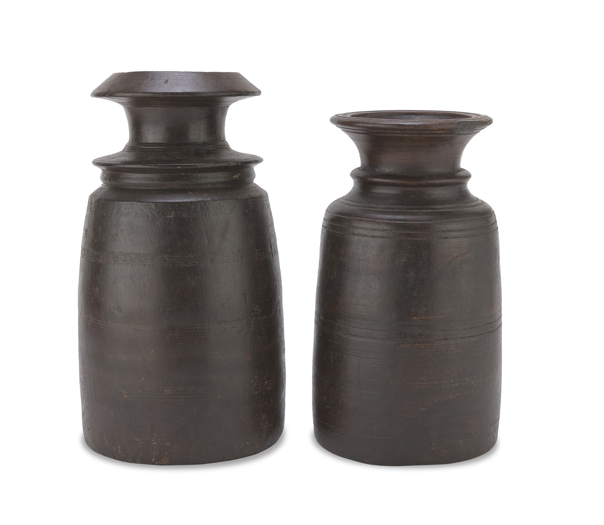 TWO MILK JARS IN WOOD NEPAL 19TH CENTURY