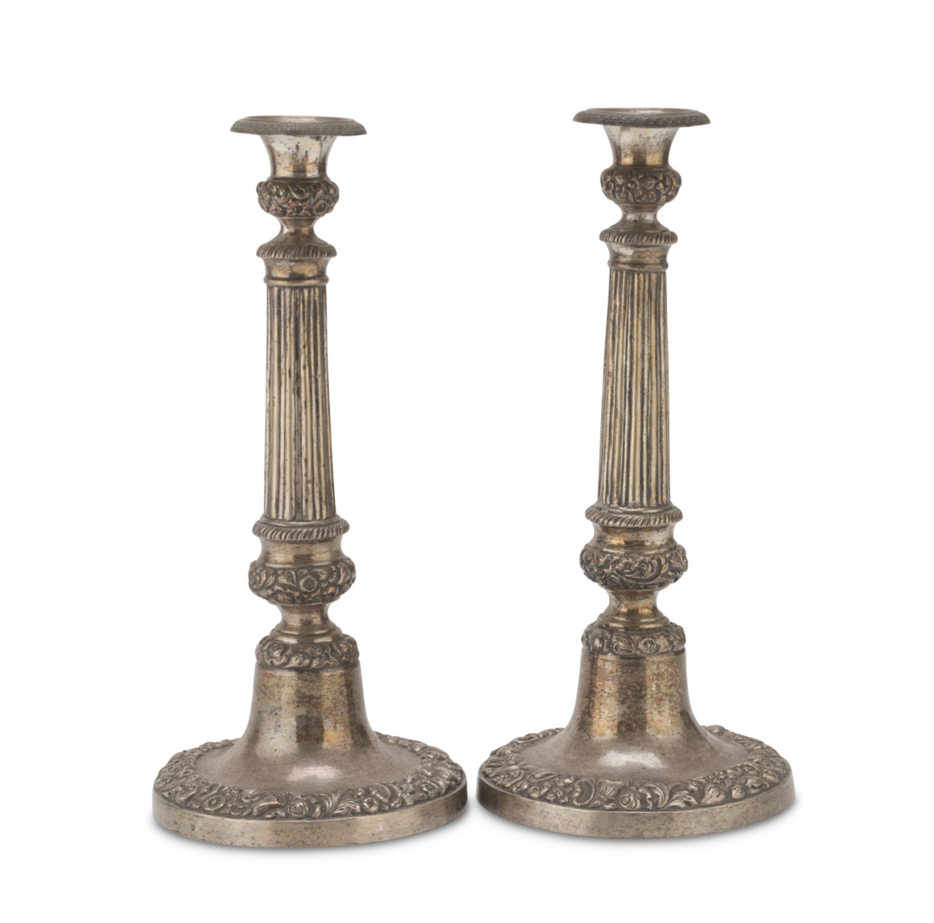 A PAIR OF CANDLESTICKS IN SILVER PUNCH NAPLES 1832/1872