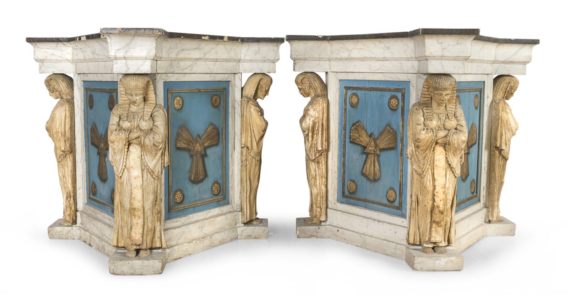 BEAUTIFUL PAIR OF CANTONALS IN LACQUERED WOOD SOUTHERN ITALY EARLY 19TH CENTURY