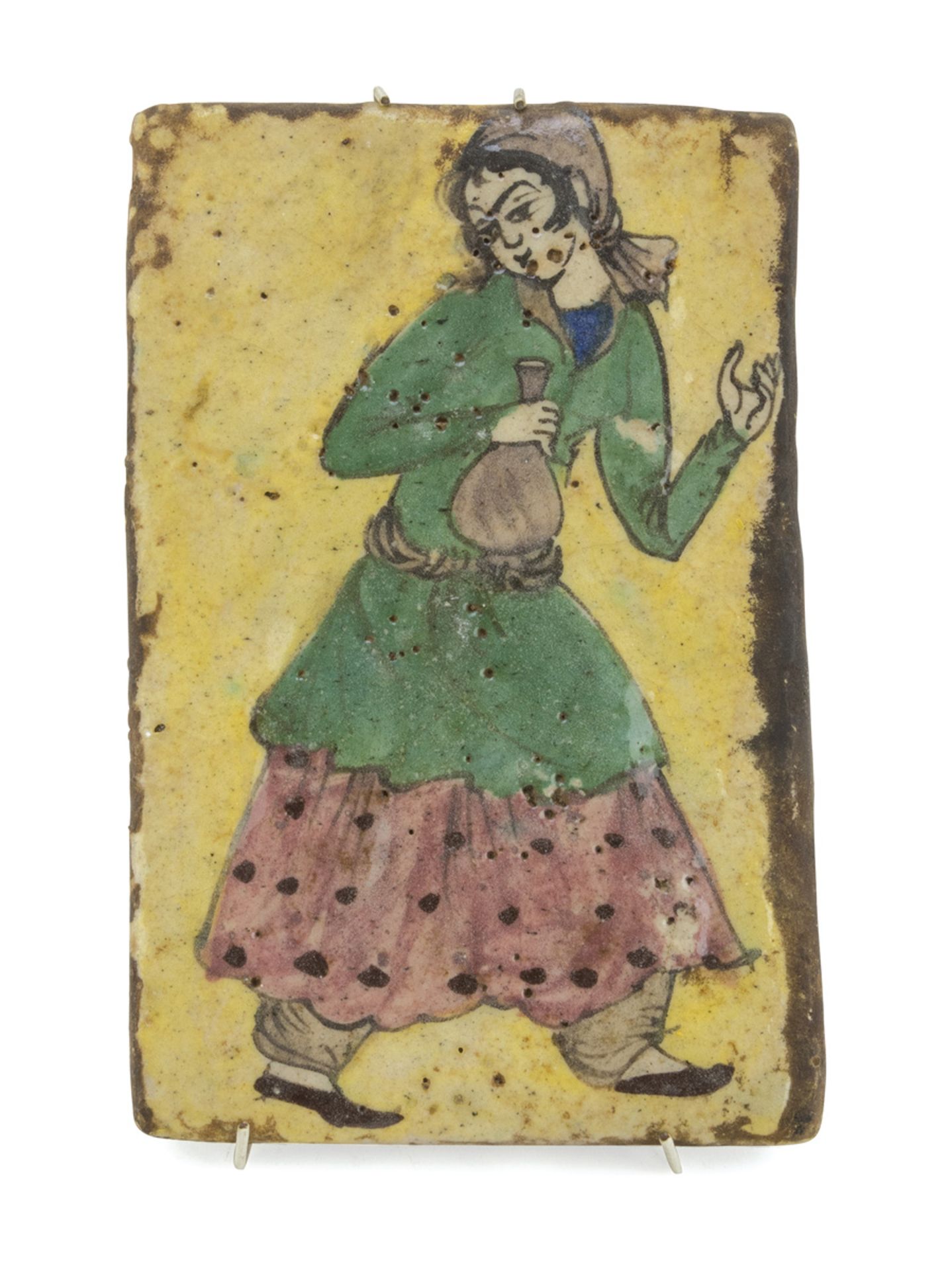 TILE IN CERAMICS IN POLYCHROME ENAMELS PERSIA END 19TH EARLY 20TH CENTURY