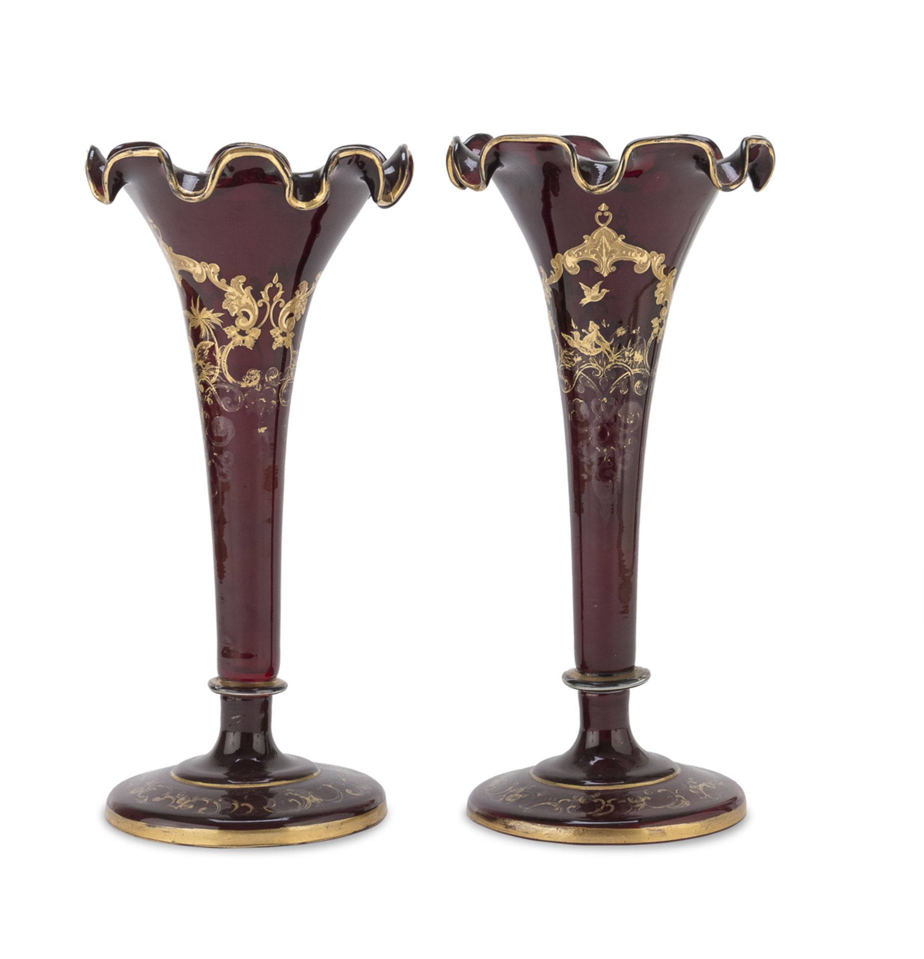 PAIR OF RUBY GLASS VASES PROBABLY VIENNA LATE 19TH CENTURY