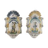 A PAIR OF WALL HOLY WATER STOUPS IN MAIOLICA - SOUTHERN ITALY LATE 19TH CENTURY