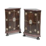 PAIR OF SMALL ANGULAR CHESTS IN MAHOGANY AND CARRUBBO - PIEDMONT OR LOMBARDY 18TH CENTURY