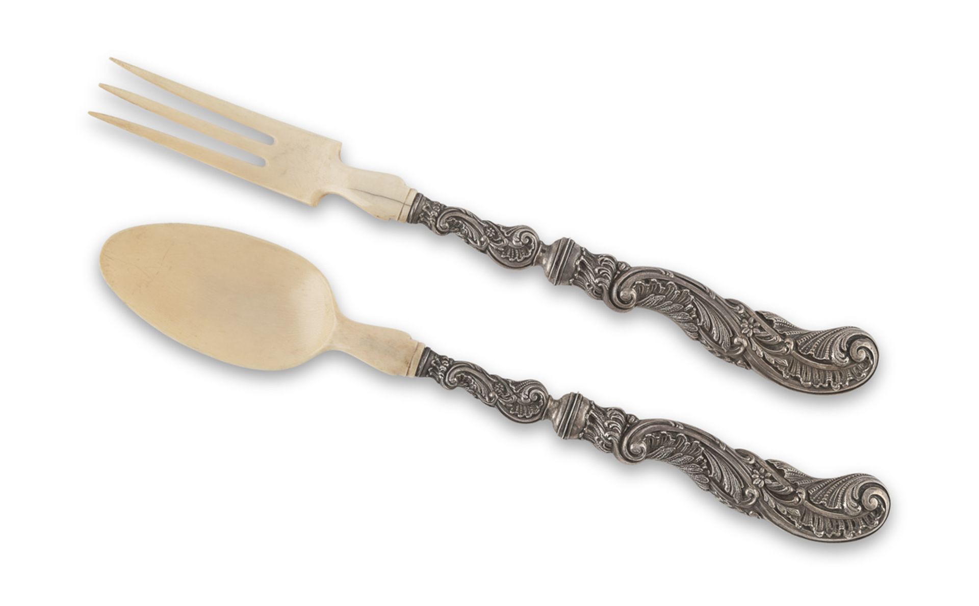 TWO CUTLERY PIECES IN SILVER AND IVORY - PROBABLY FRANCE 19TH CENTURY