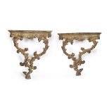 A PAIR OF SMALL CONSOLES IN GILTWOOD - ANCIENT ELEMENTS