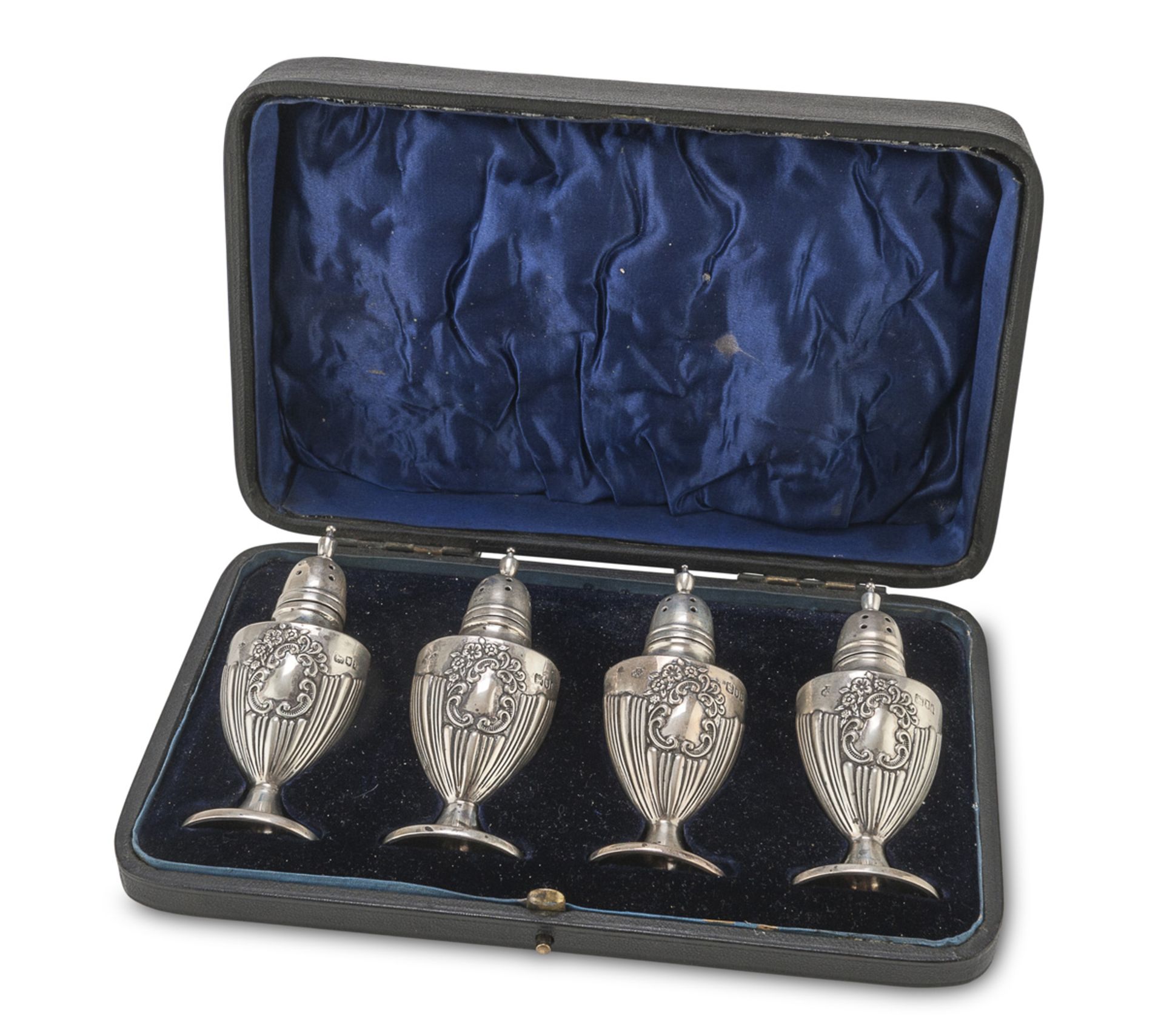 FOUR SALTCELLARS IN SILVER - LONDON 1901 -