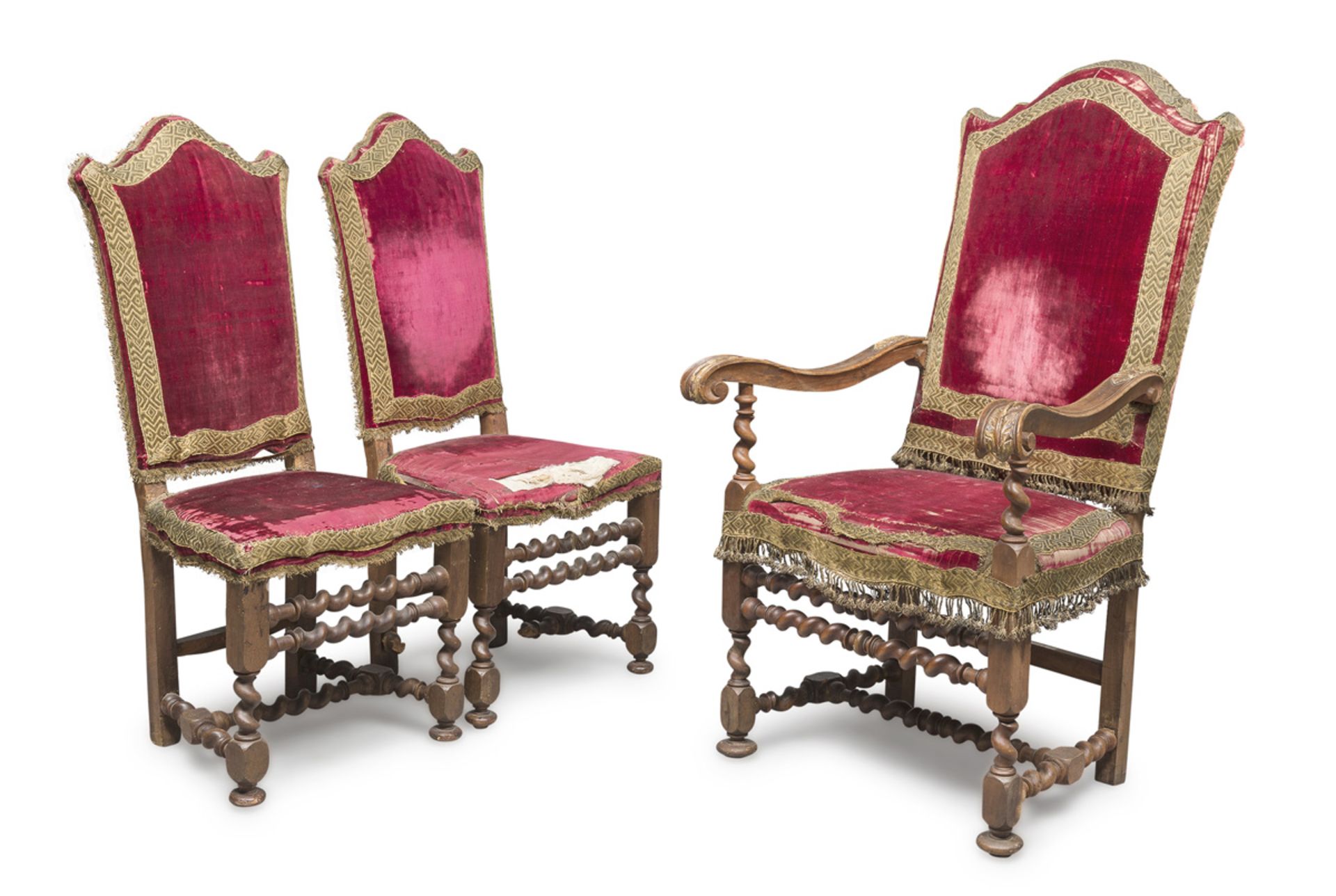 ARMCHAIR AND TWO EPISCOPALIAN CHAIRS - ROME EARLY 18TH CENTURY