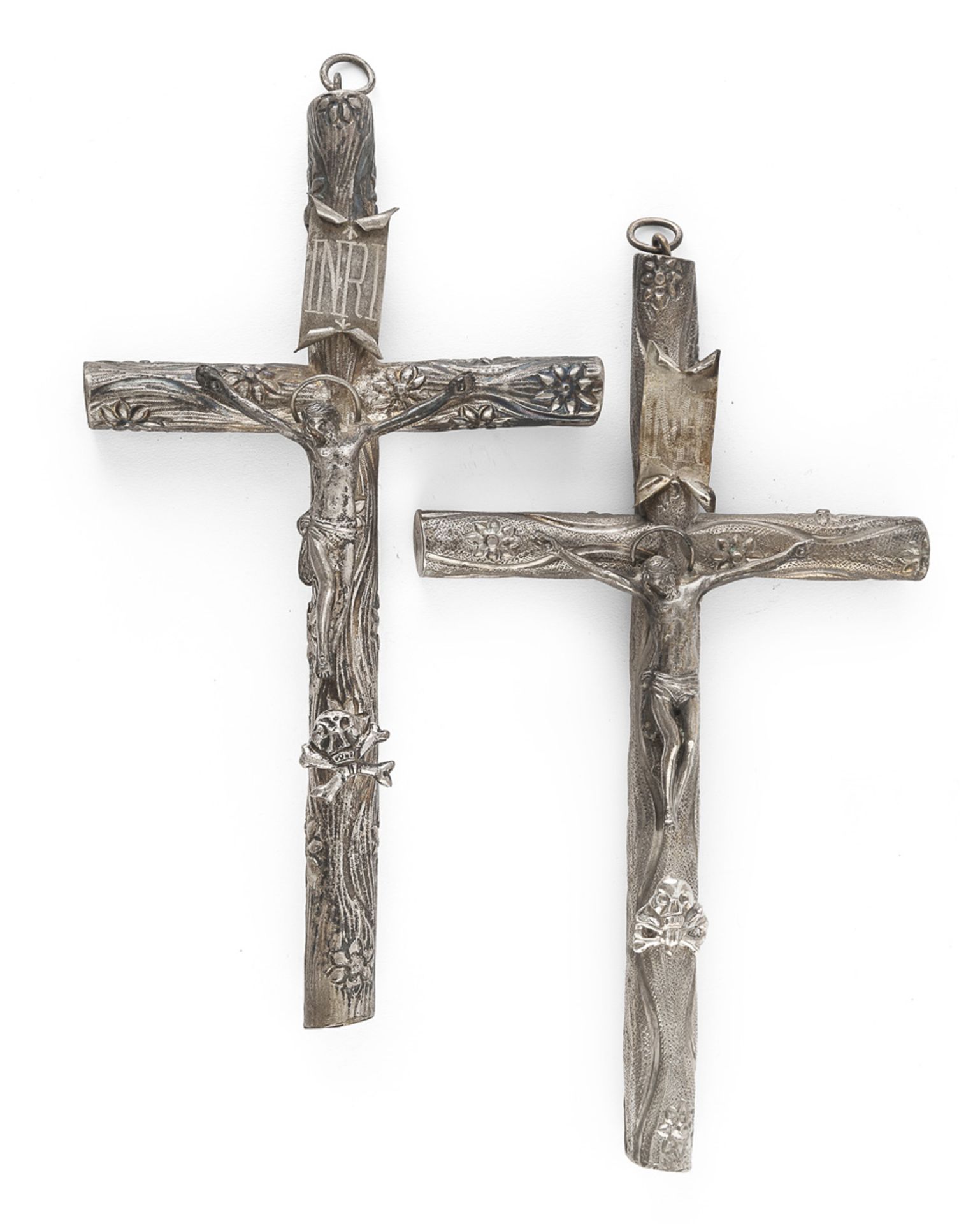 TWO CRUCIFIXES IN SILVER - PROBABLY NAPLES 19TH CENTURY