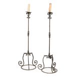 RARE PAIR OF TALL FLOOR CANDLESTICKS IN WROUGHT IRON - 16TH-17TH CENTURY