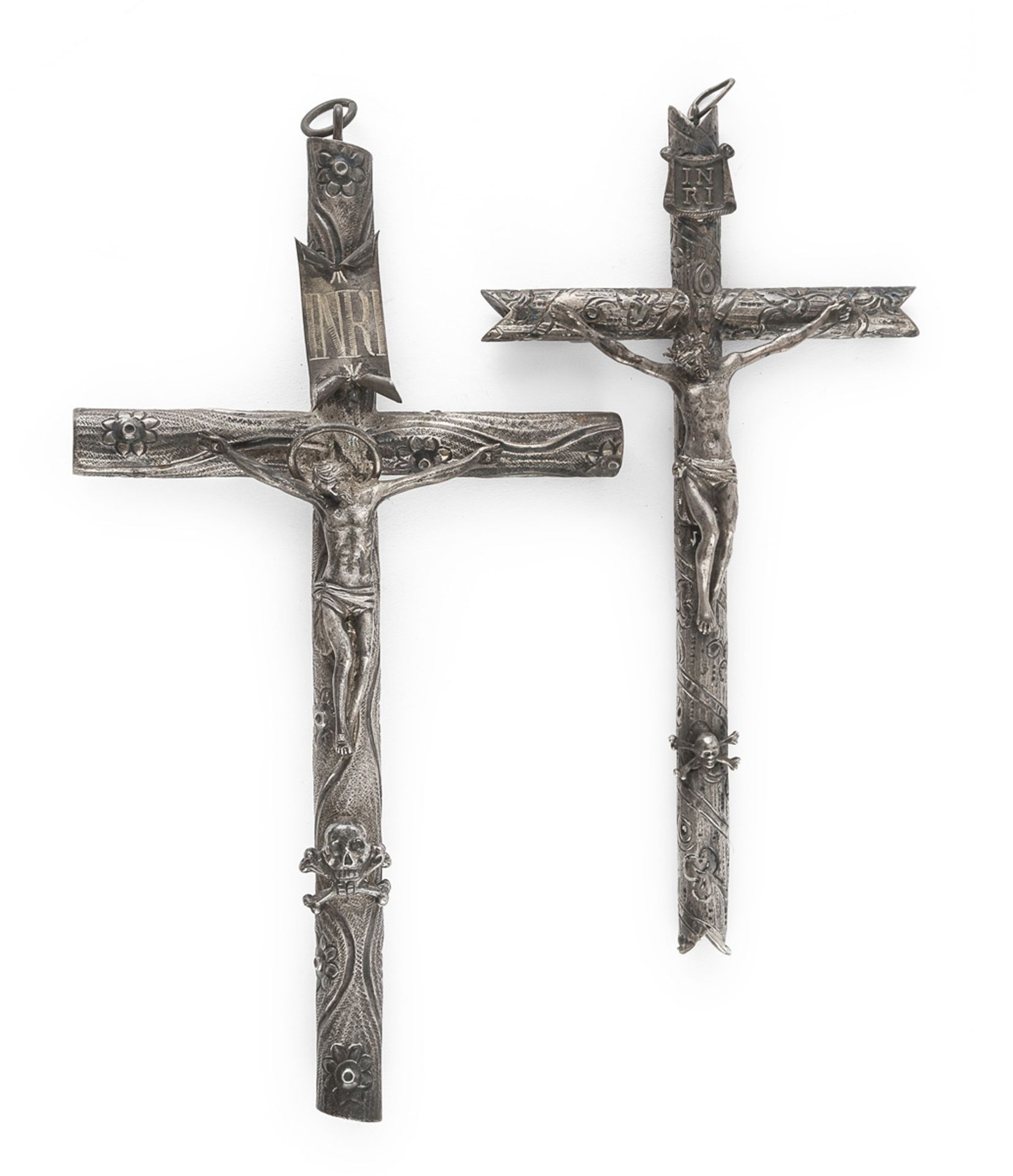 TWO CRUCIFIXES IN SILVER - PROBABLY NAPLES 19TH CENTURY