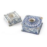 TWO MAIOLICA INKWELLS - SPAIN TALAVERA DE LA REINA 18TH CENTURY