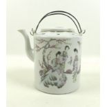A Chinese porcelain wine pot, the white body painted with figures,