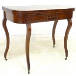 An early Victorian mahogany, crossbanded and line inlaid card table,