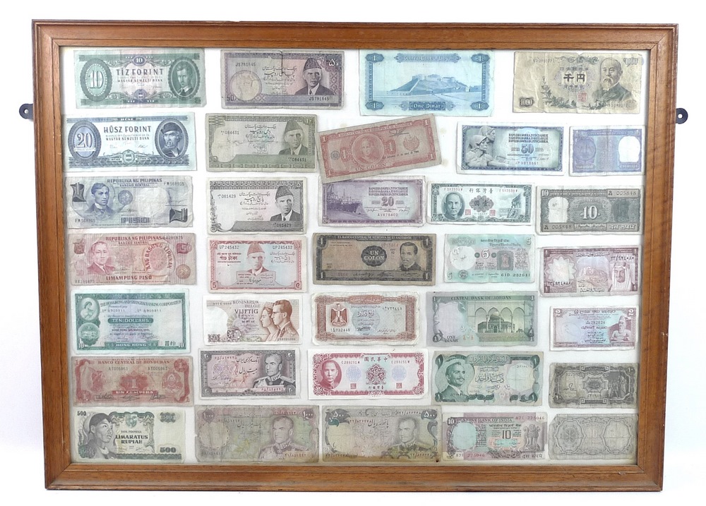 A large collection of post WWII world bank notes, mounted and framed in six frames, - Image 2 of 7