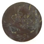A Japanese bronze and mixed metal charger, Meiji period,