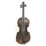 A late 19th or early 20th century violin, the back of the violin formed of bird's eye maple,