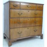A George III style chest of drawers, mahogany veneered over pine core, crossbanded and inlaid,