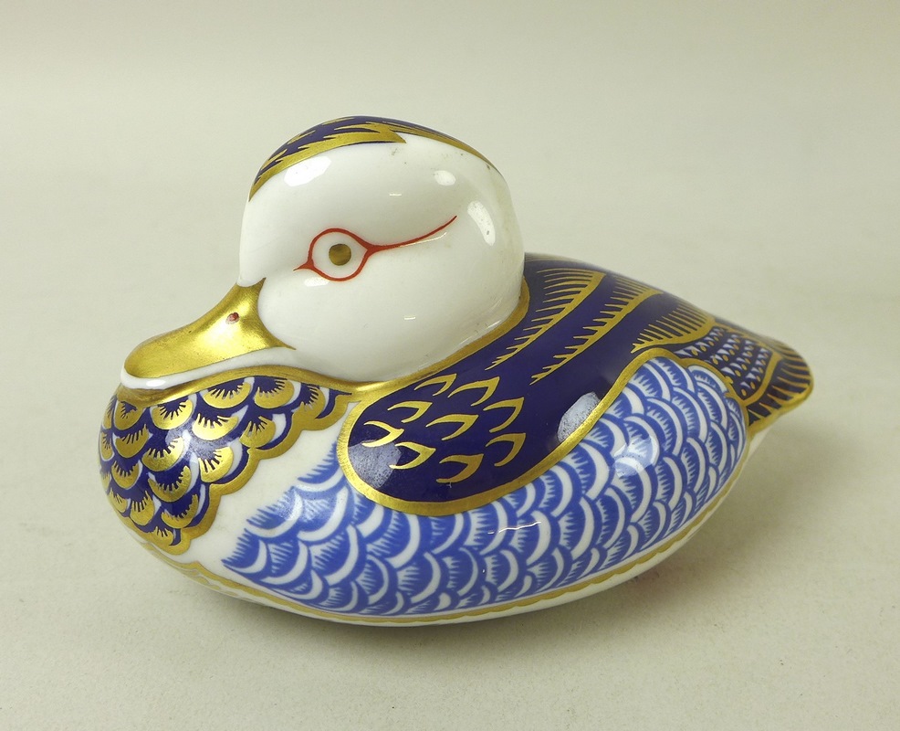 A Royal Crown Derby bone china paperweight, modelled as a duck, gold stopper, 12cm long, - Image 2 of 8